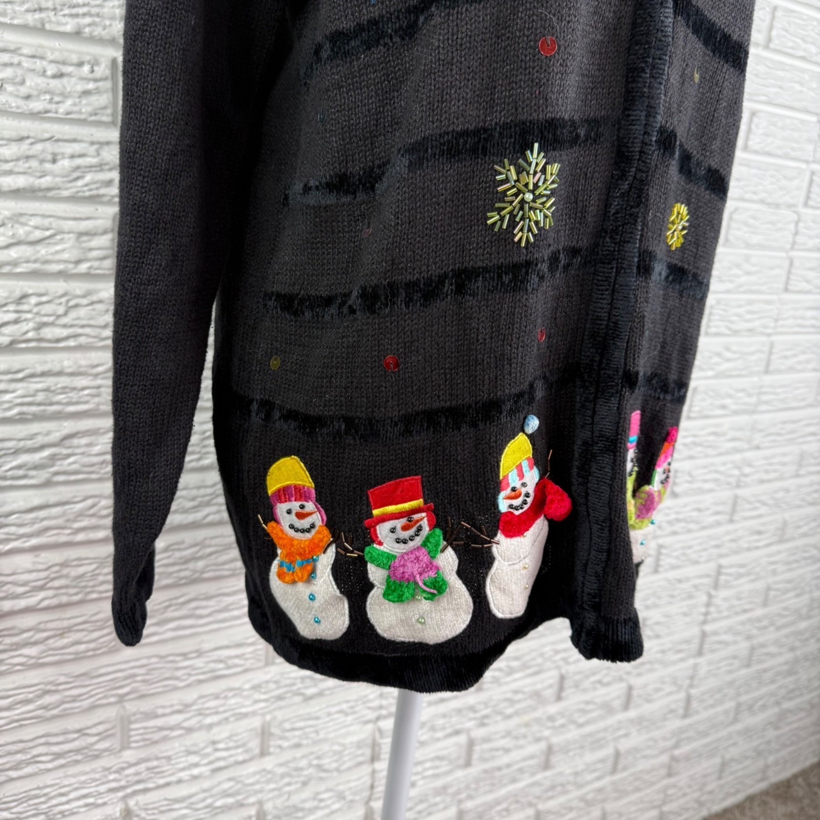 Vintage Quacker Factory Christmas Cardigan Sweater Embroidered Snowman Sz Medium