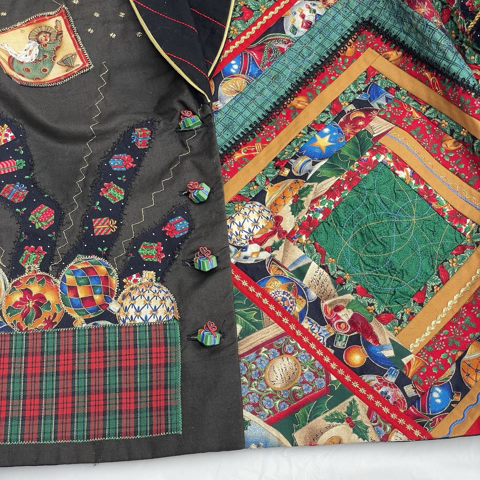 Rare Patchwork Quilt Jacket XL Color Blocking Contrast Handmade Unique Women