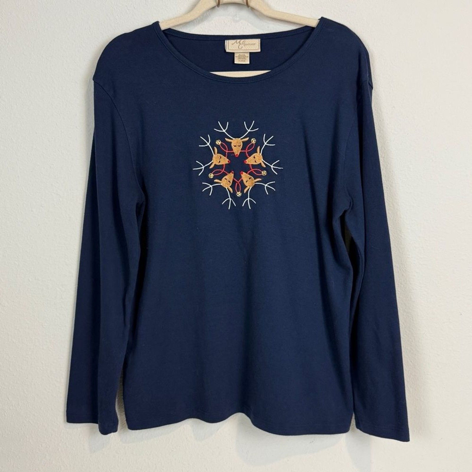 Vintage Embroidered Reindeer Long Sleeve T-shirt Navy M&C Sportswear XL