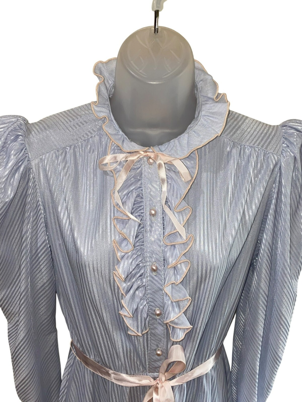 Vintage Jerri Gee New York Light Blue Ruffled Long Sleeve Dress W/ Pink Belt Siz