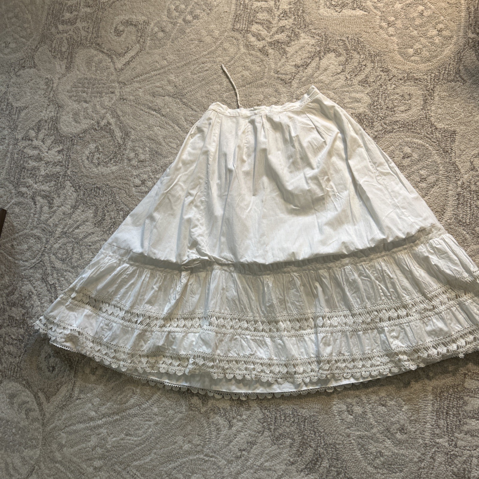 Antique Off White Cotton And Lace Heavyweight Petticoat Skirt