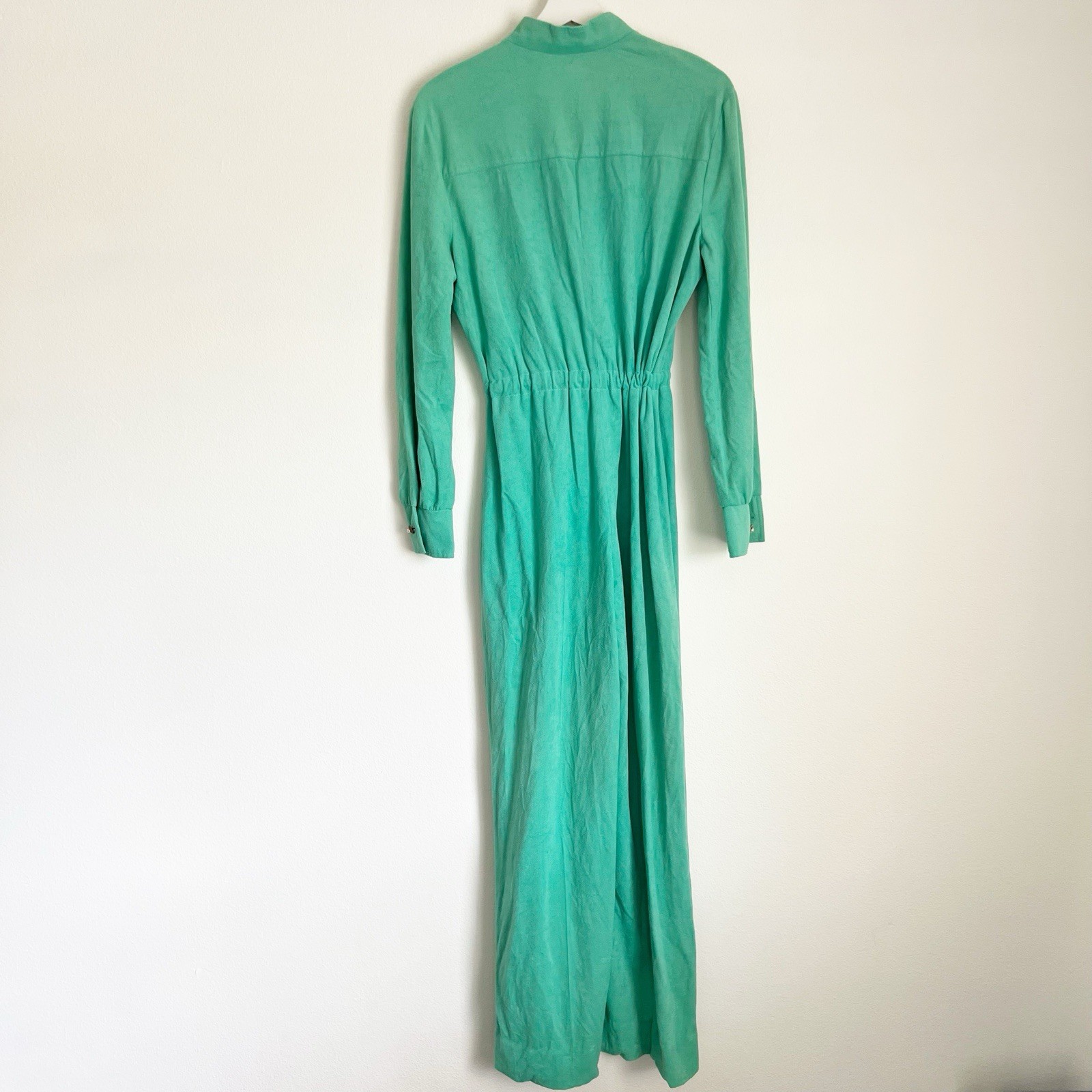 Vtg 70s Jo Hardin Originals Dallas Jumpsuit Green Drawstring Waist Women 6 *Read