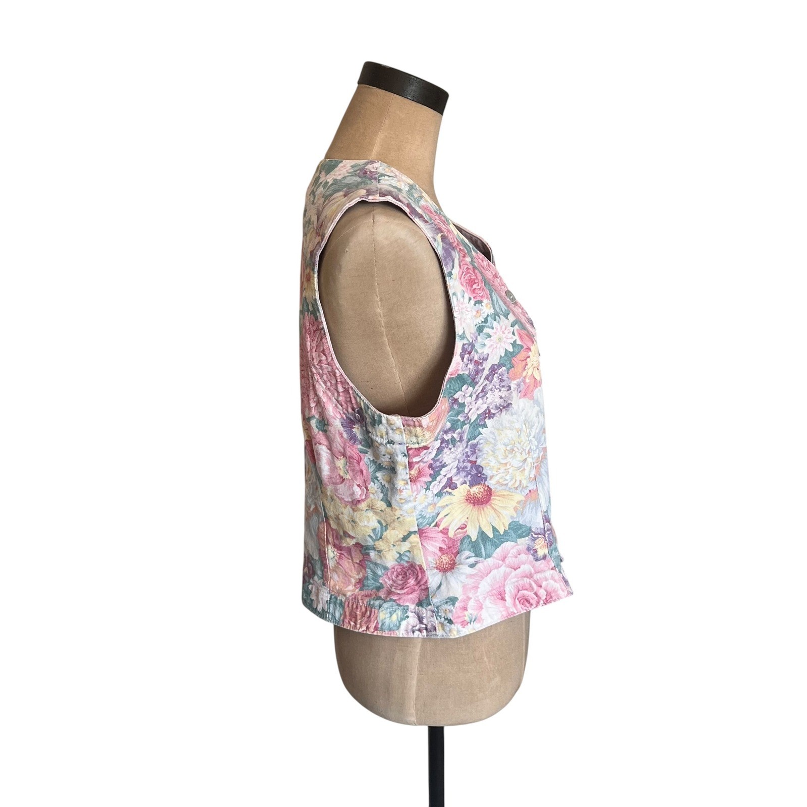 Gotcha Covered Vintage Floral Vest Pink Cotton Granny Core Made in USA Small