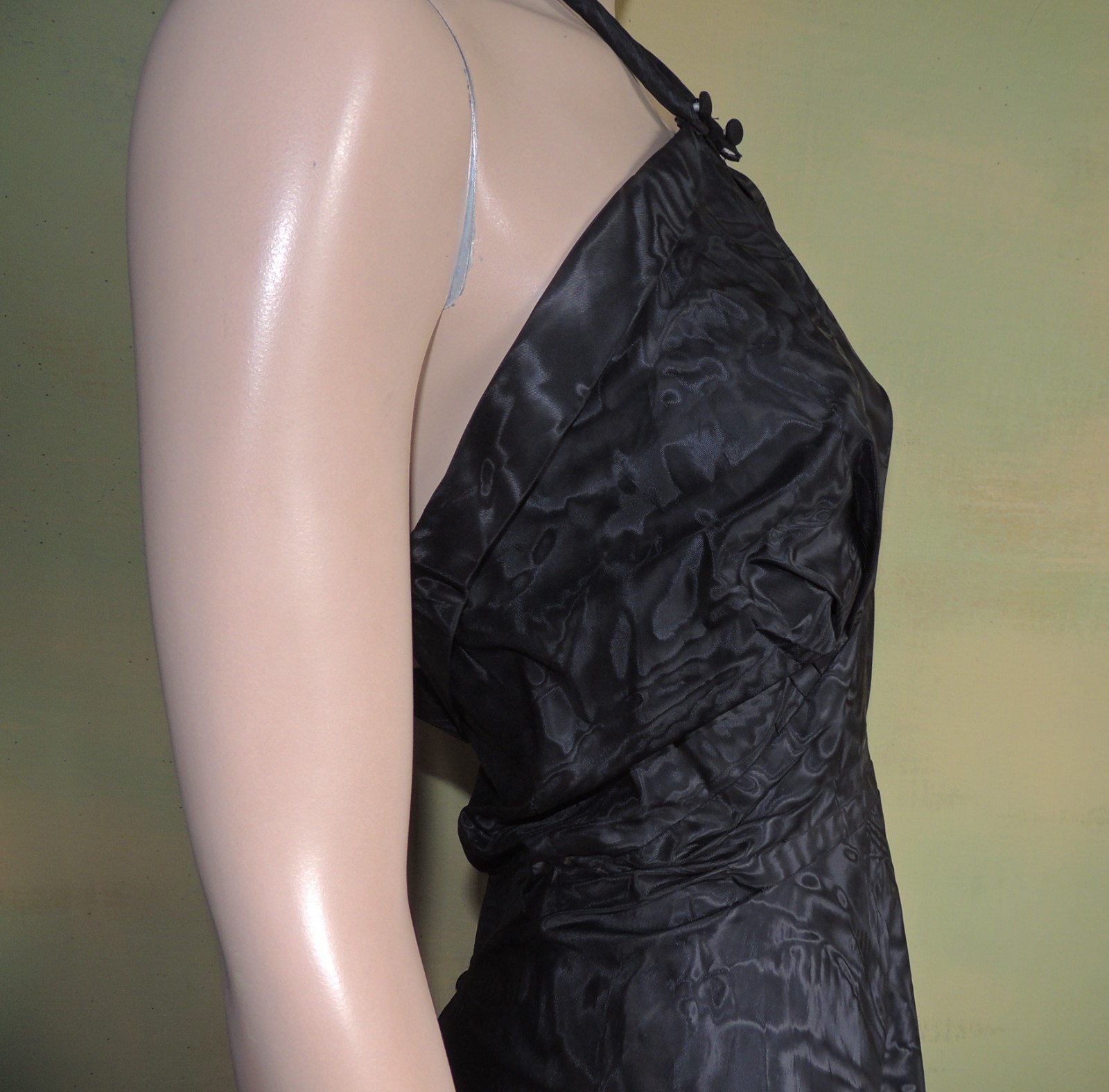 Marontate 40s Dress Black Moire Taffeta Halter with Peplum Jacket