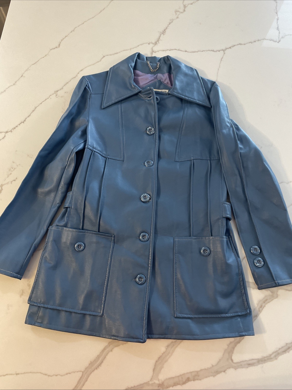 Vintage Blue Vinyl And Cotton Coat Made In British Hong Kong Size 12