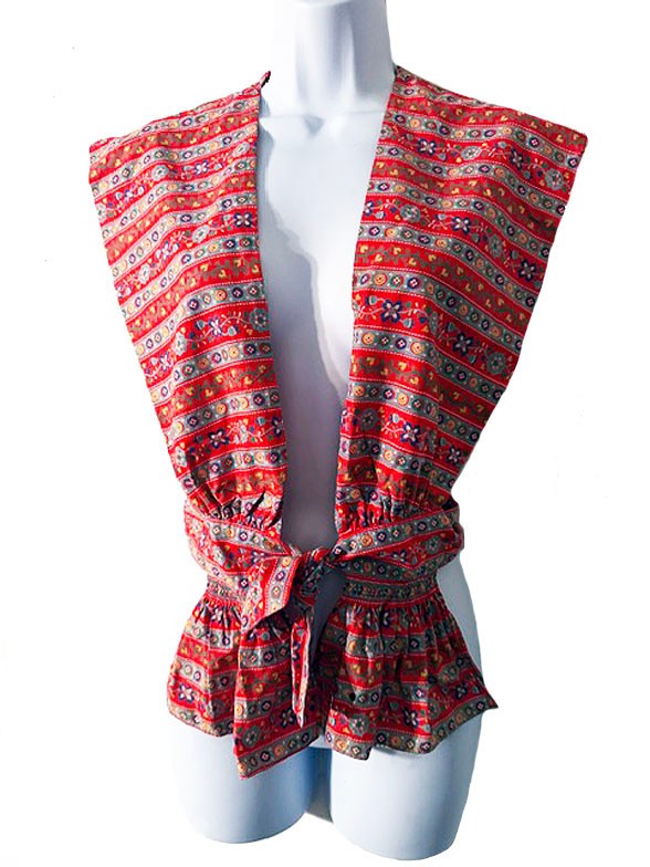 Lawson Of California Vintage 50s Red Floral Cotton Calico Tie Summer Vest Top SM