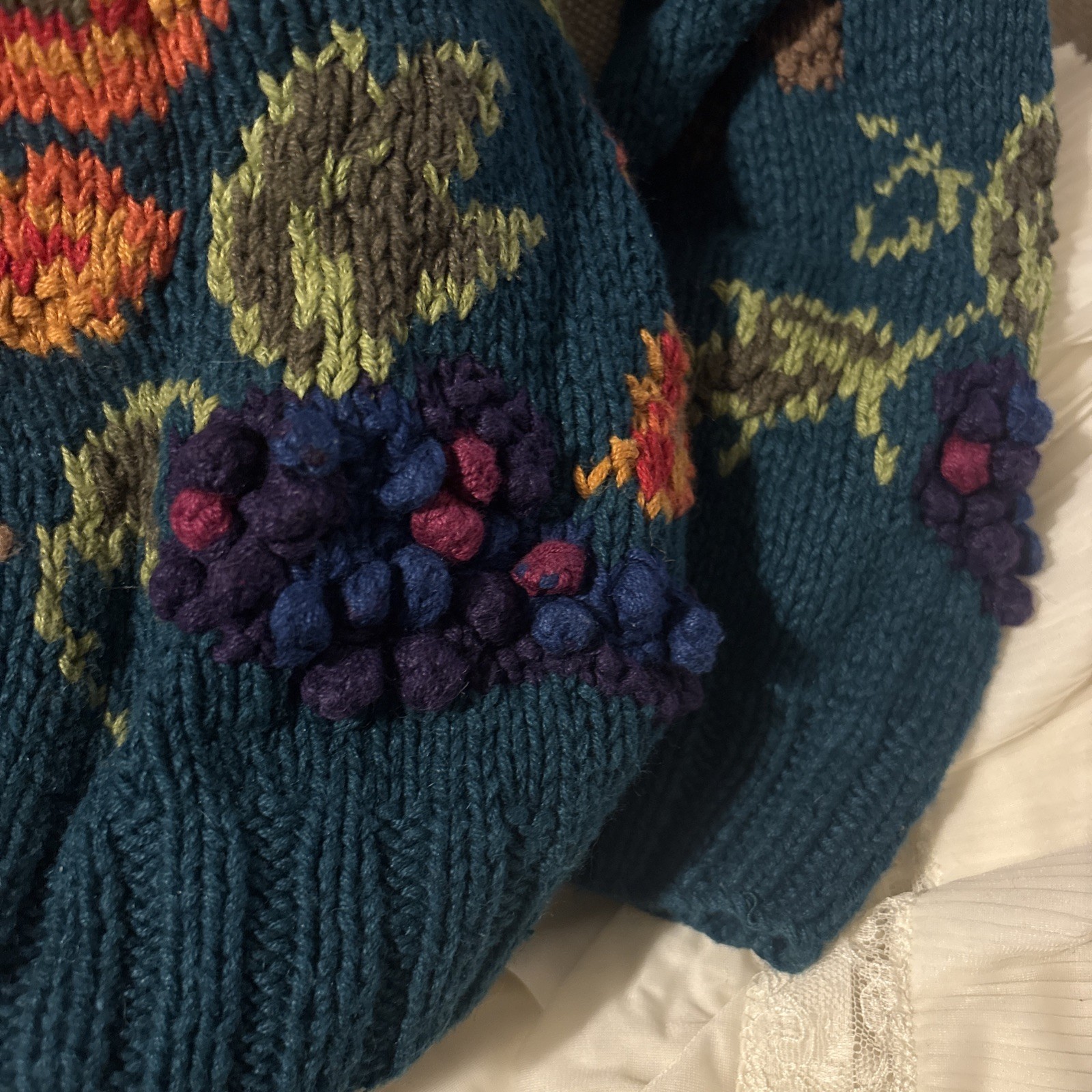 VINTAGE: ROBERT SCOTT Fruit Grapes Cotton/Ramie Cardigan *SZ. PM (TEAL MULTI)