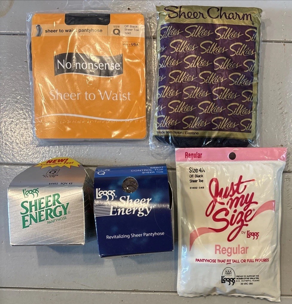 70-Piece Vtg Pantyhose Lot: Knee, Full, Queen-A, DKNY, Sheer, Hanes, Buff Black