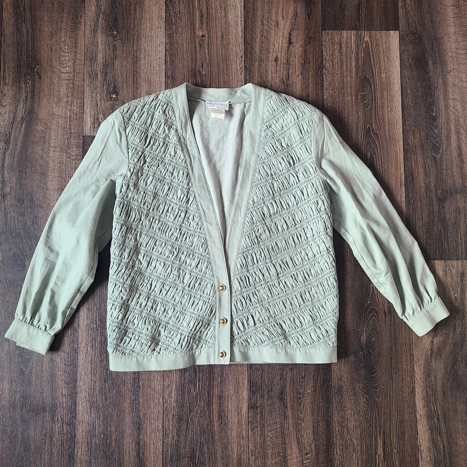 Three Flaggs California Cardigan Blazer Womens Size M 10 Sage Green Vtg Boho