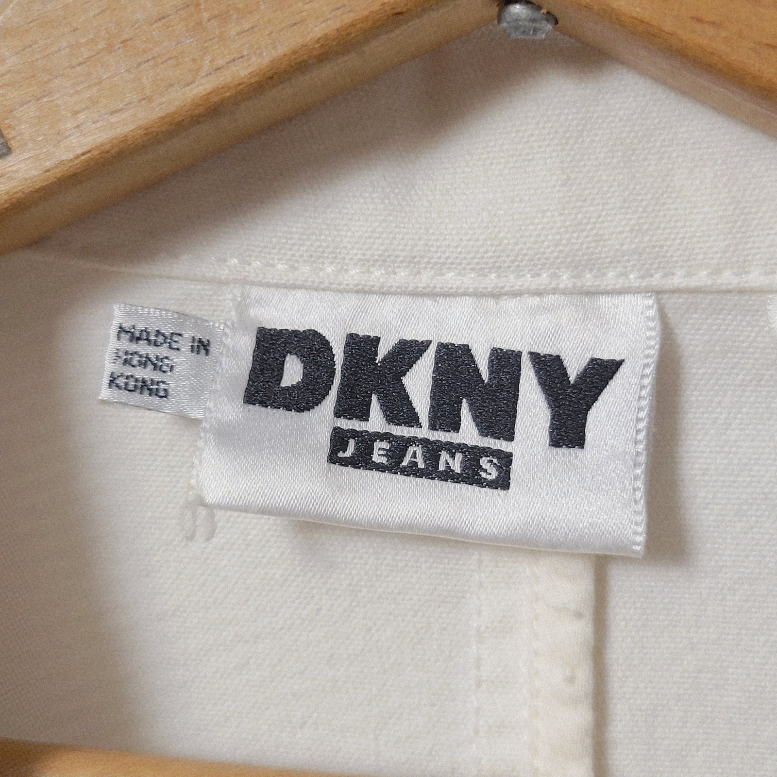 Vtg 90s DKNY Jeans Blazer Small Cream Cotton Longline Sporty Prep Crest