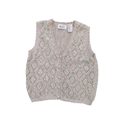 VTG Embroidered Knit Button Up Sweater Vest Grandmacore Women’s L Neutral Beige
