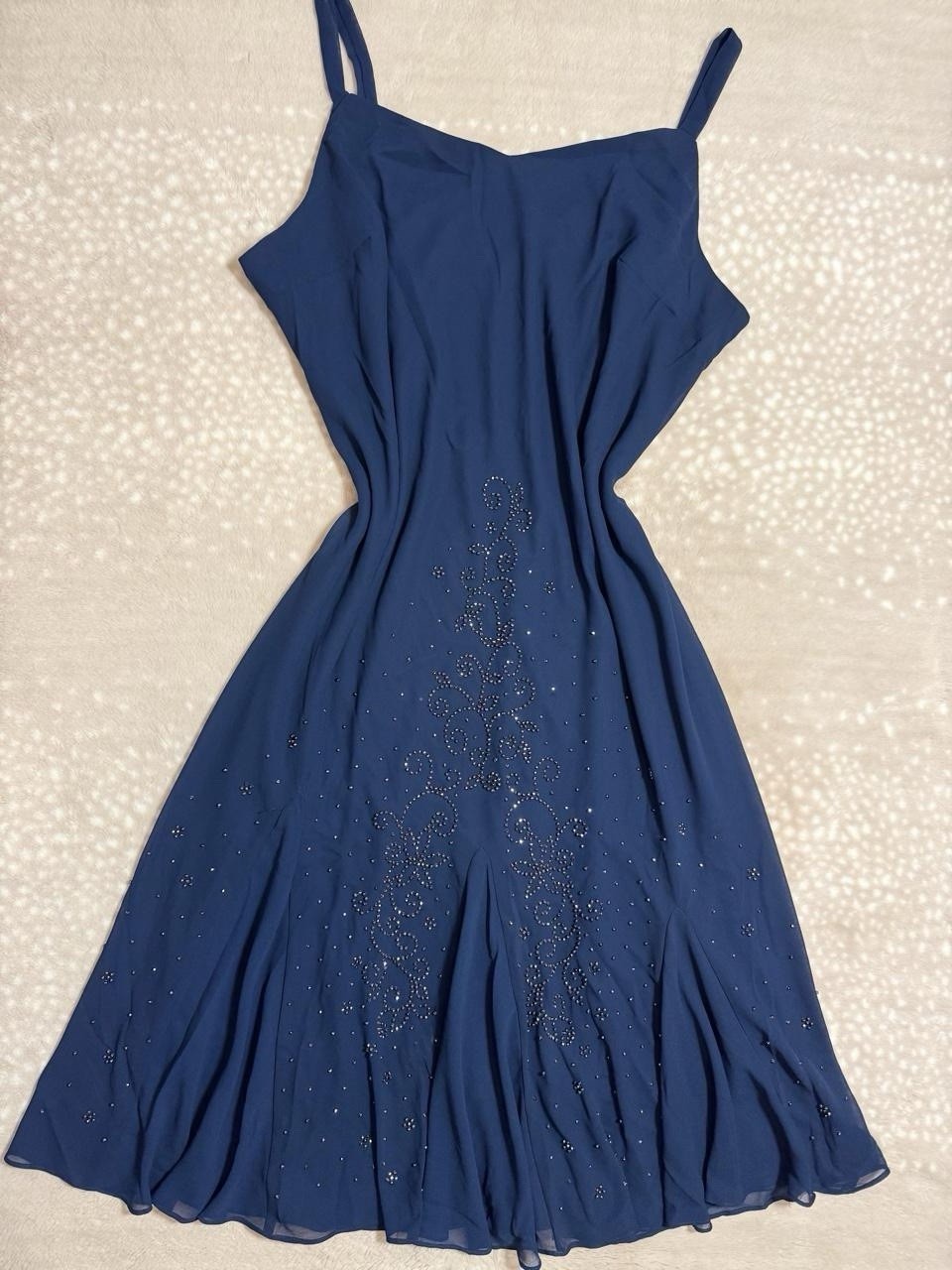 Vintage Dark Blue Beaded Gem Embellish Fairy Formal Gown Dress Plus Size 32W 5X