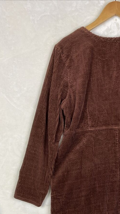 VTG 90/Y2K Real Comfort Corduroy Dress Womens 10 Brown Thick Heavy Pocket Midi