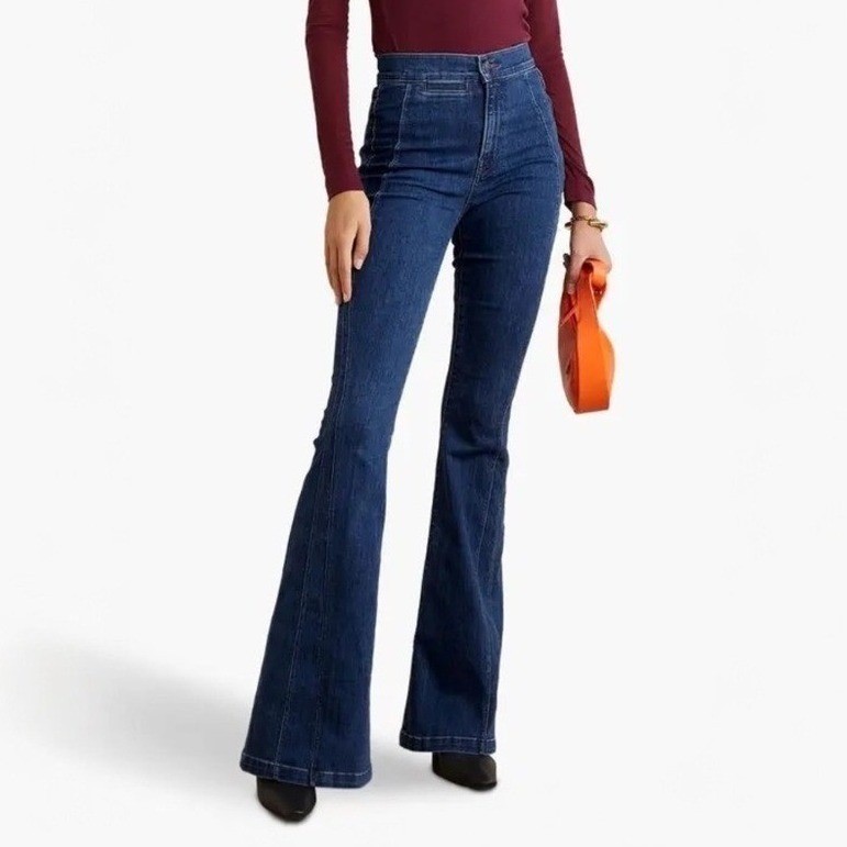 Veronica Beard Sheridan Exaggerated Flare High Rise Jeans 70s Stretchy Cotton 26