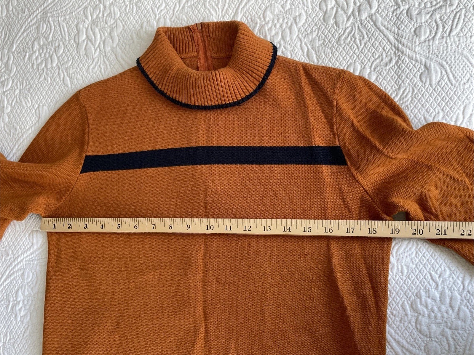 Vintage 1940s-50s Knit Cheerleader Set Burnt Orange & Black Sweater & Skirt