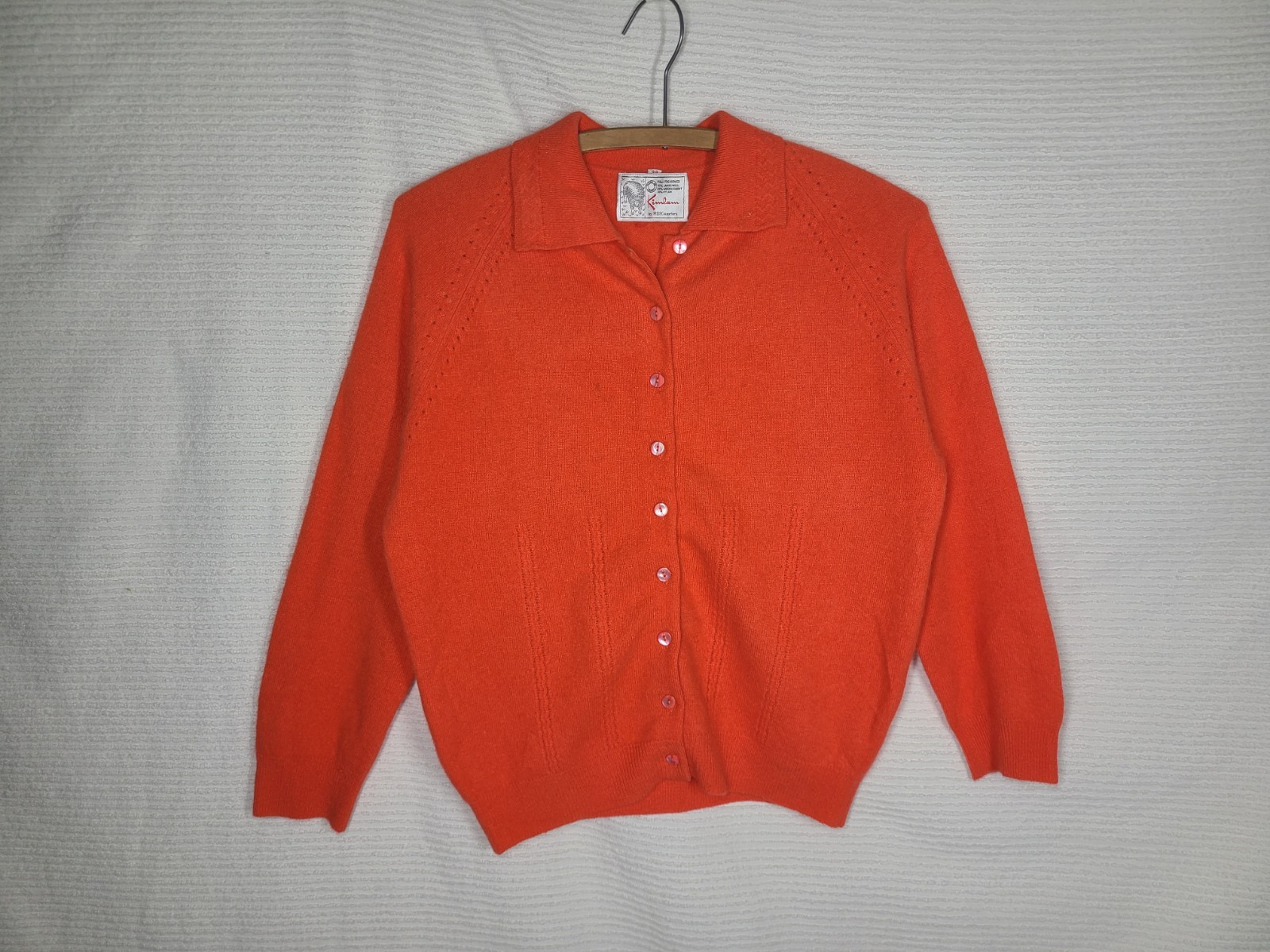 Vtg 60s Pinup Cardigan Sweater Princess Seam Wool Blend M L 38 Coral Orange Pink