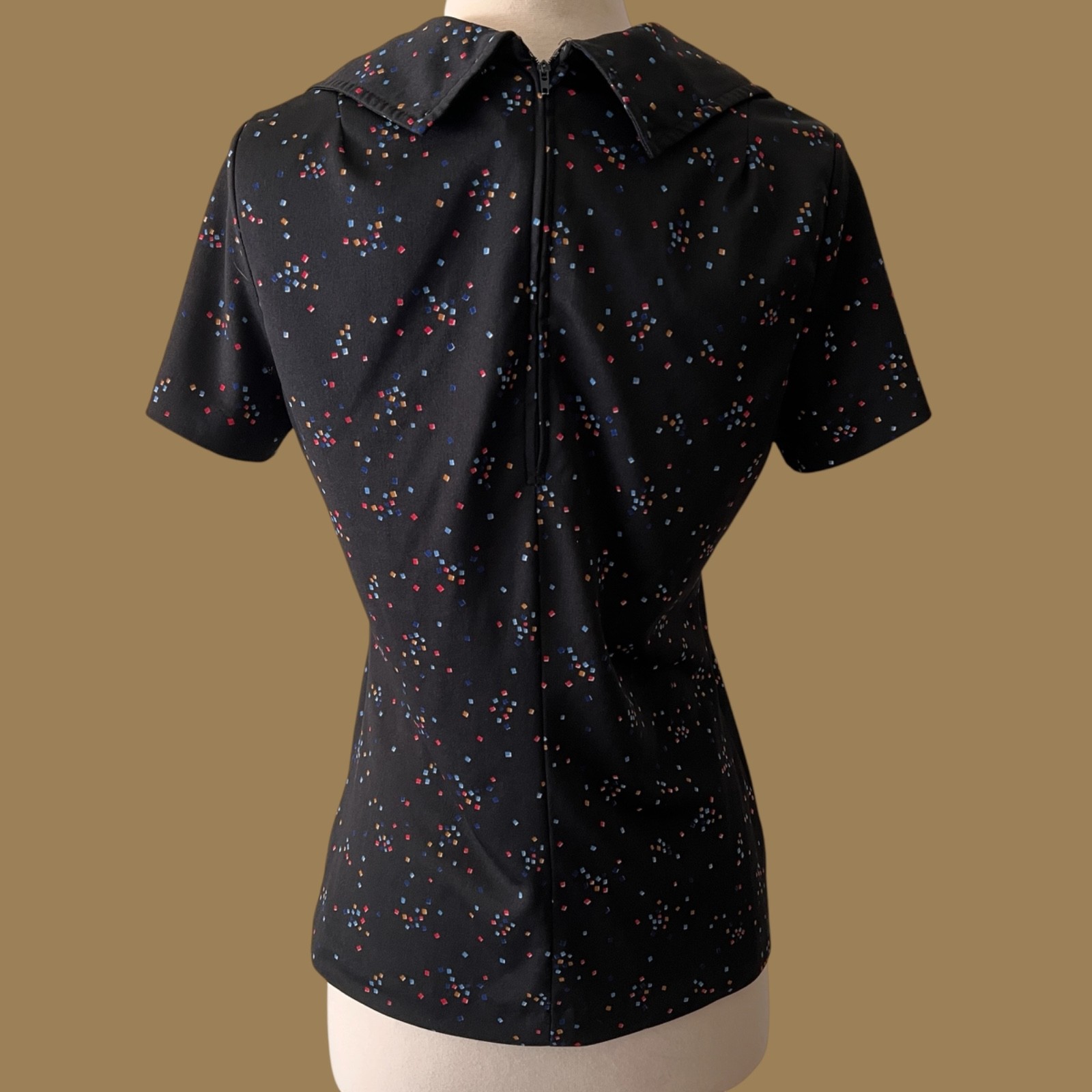 Vintage 70s Confetti Print 2 Piece Skirt & Blouse Set