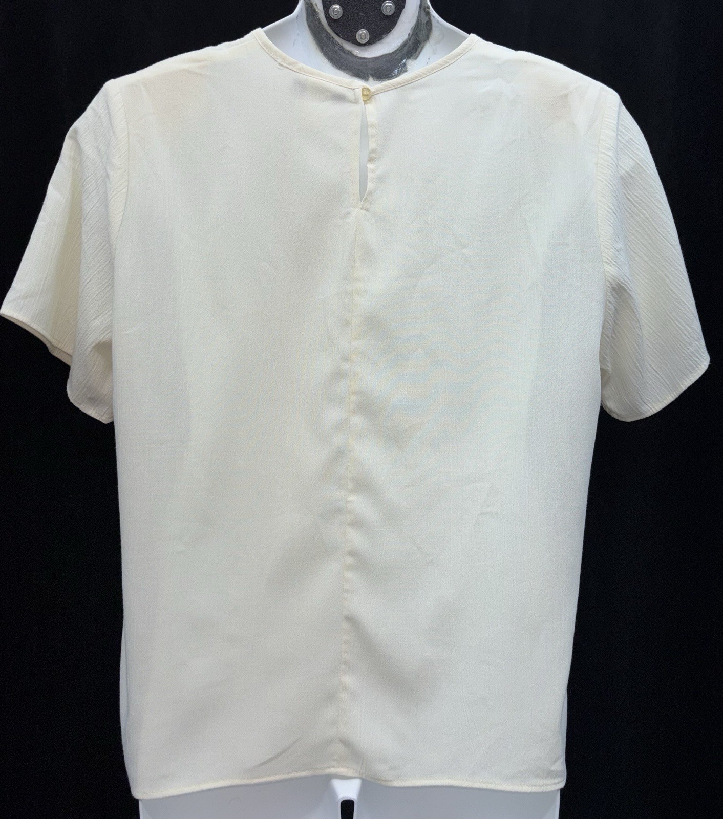 VTG Copy-Cats Women Size L Buttoned Keyhole Back Short Sleeve Top Solid Cream