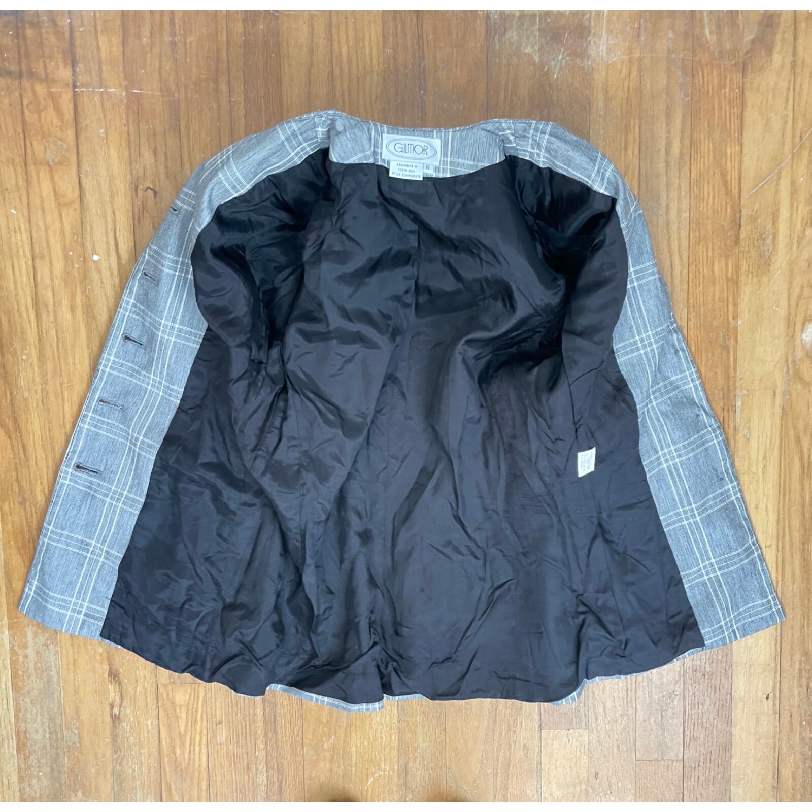Vintage Glen Plaid Blazer Size Medium 80s Woven Suit Coat Jacket Black & White