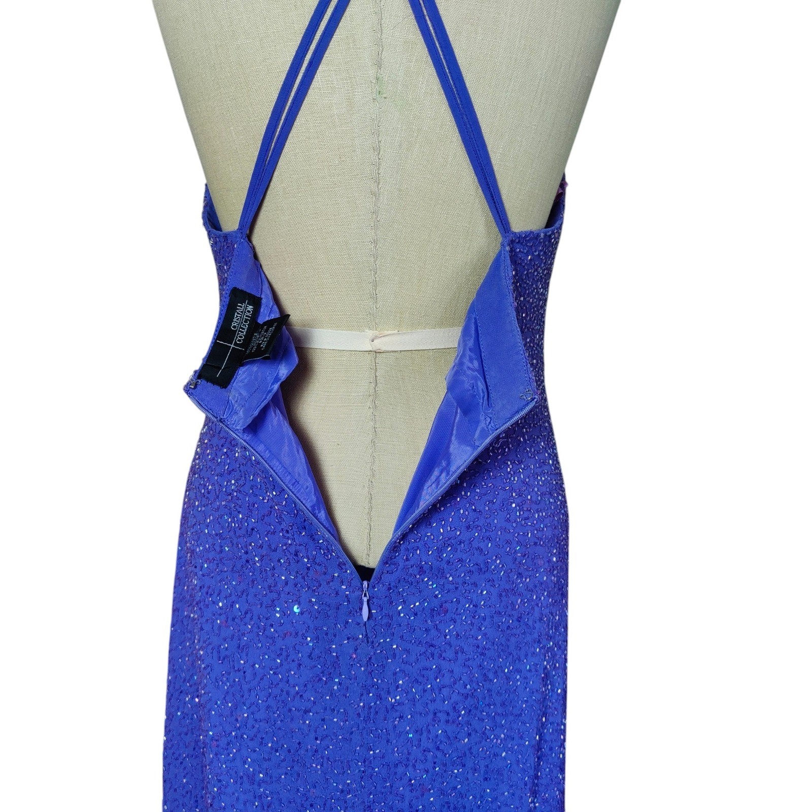 Vintage 90s Beaded Lavender Maxi Dress Open Back Prom Formal Cocktail Fairy 12