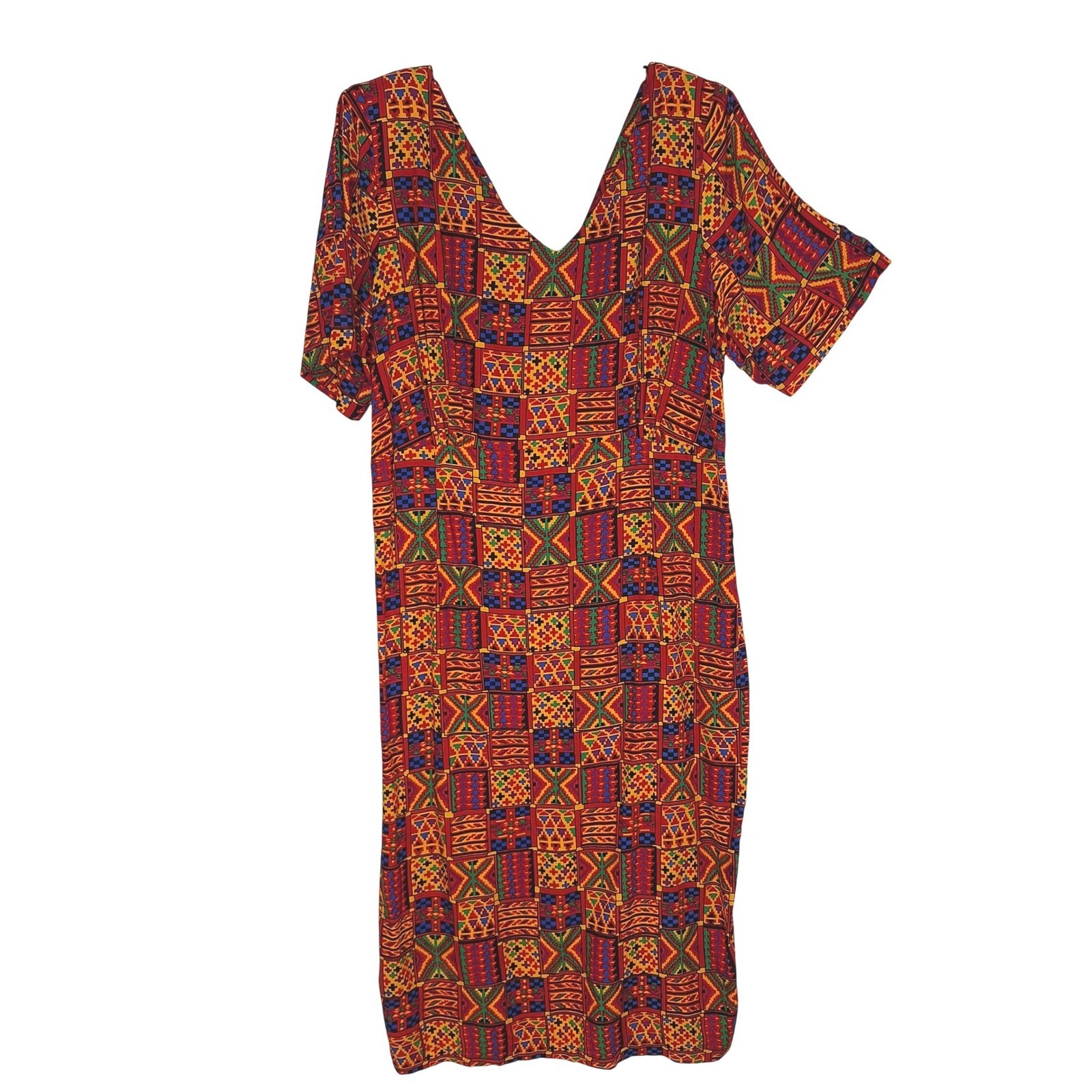 Vintage 90s Betsy Lauren Patchwork Tapestry Dress Back Bow Cutout Art Teacher 22