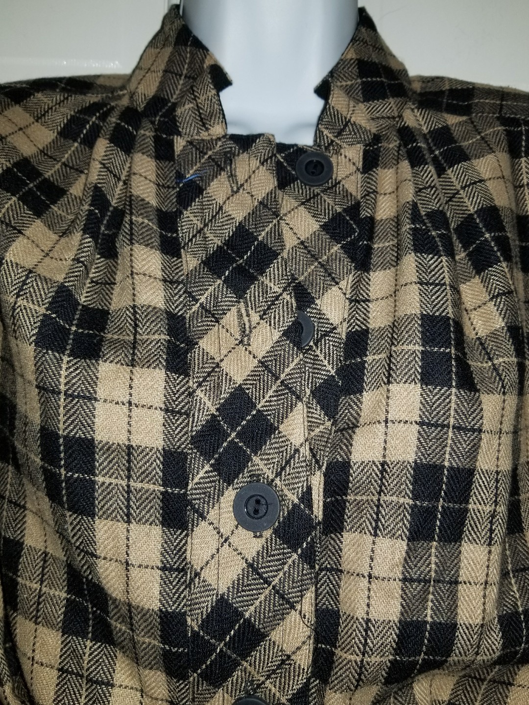 Tanner camel tan black check plaid wool long sleeve vintage dress. 12