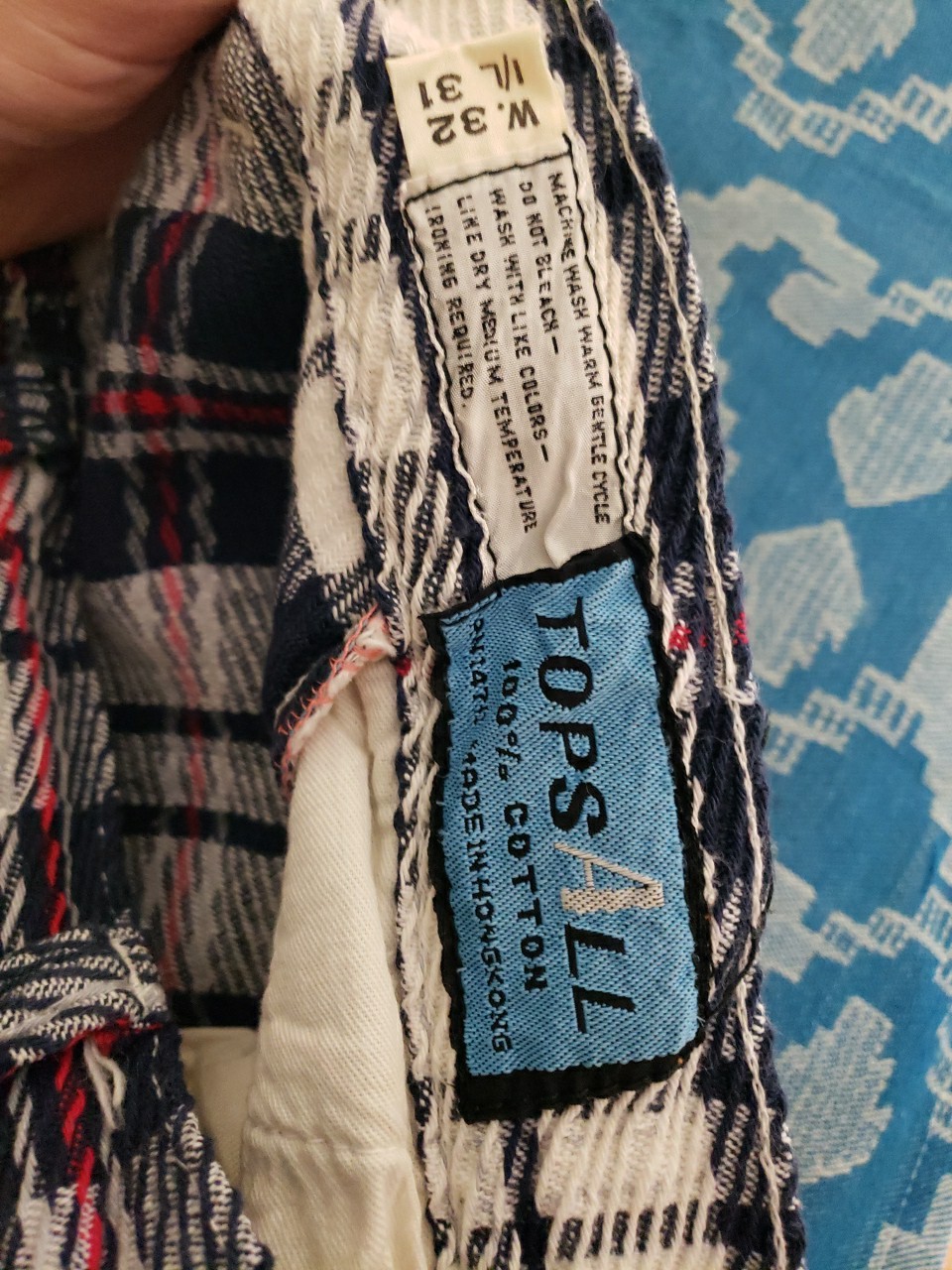 Vtg 60s 1970s Plaid Pants Cuffed 30×30 Red White Blue Bell Bottom Flare TopsAll
