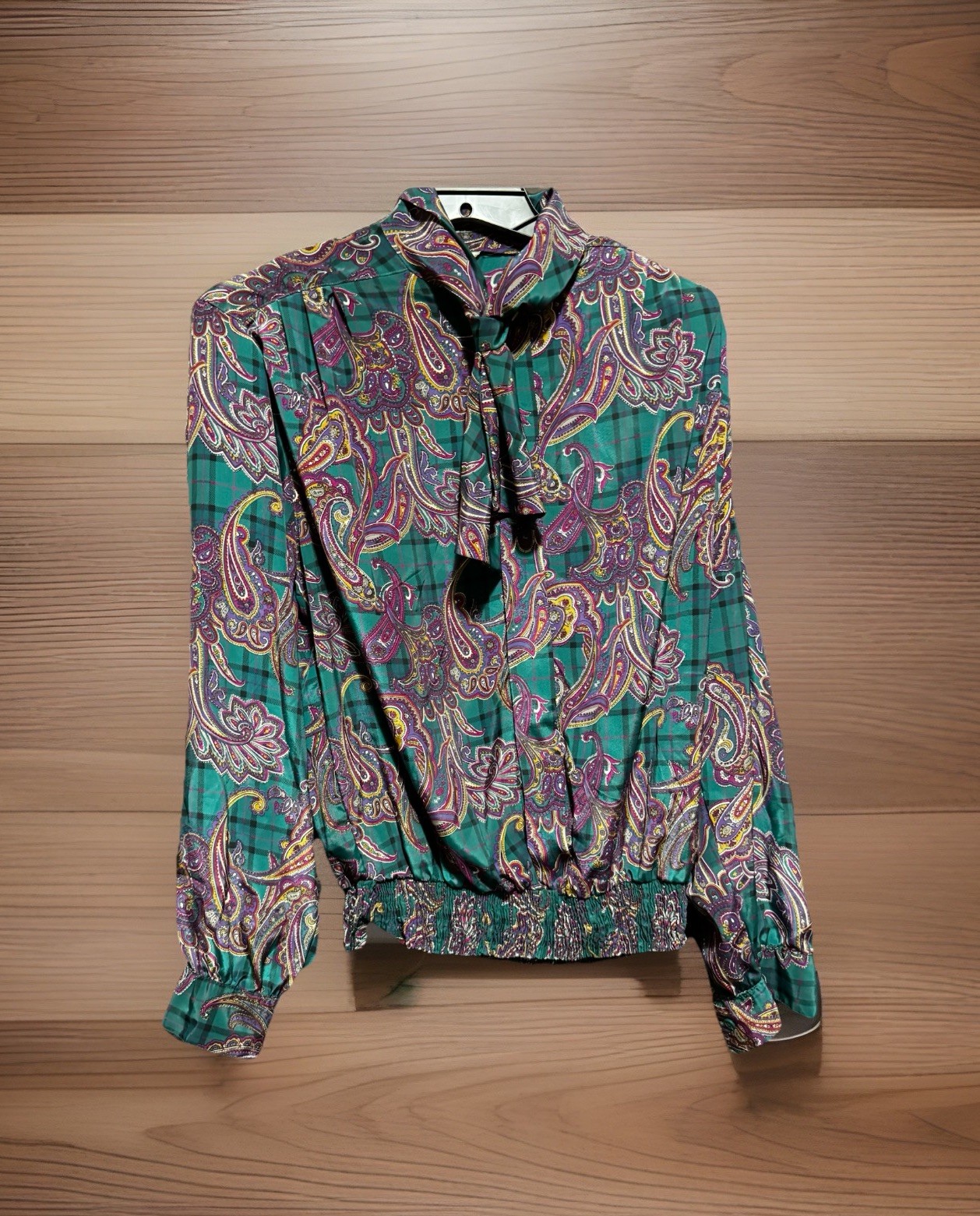 Alfred Dunner Blouse Sz 14 Blouse Bow Neck Long Sleeve Paisley 1980s Vintage