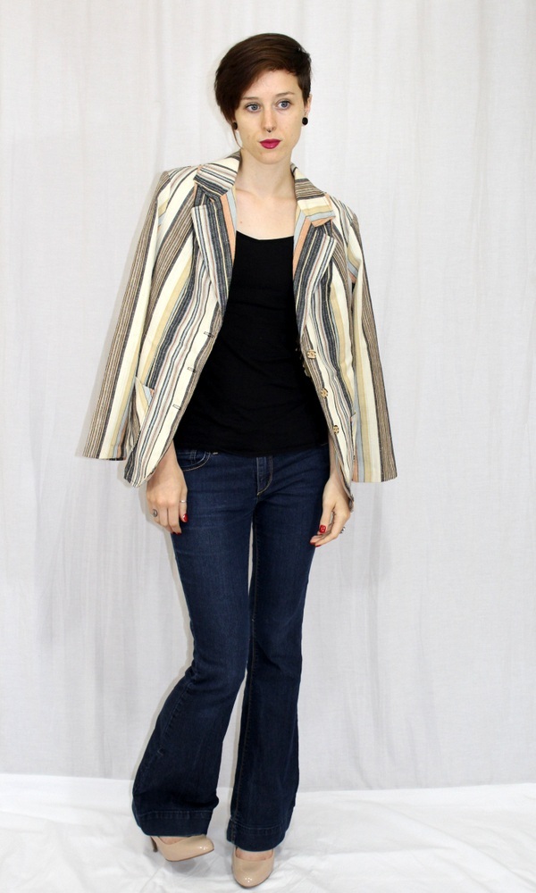 Vintage 70s JcPenney Earth Tones STRIPED Hippie Boho Retro Blazer Jacket~SM