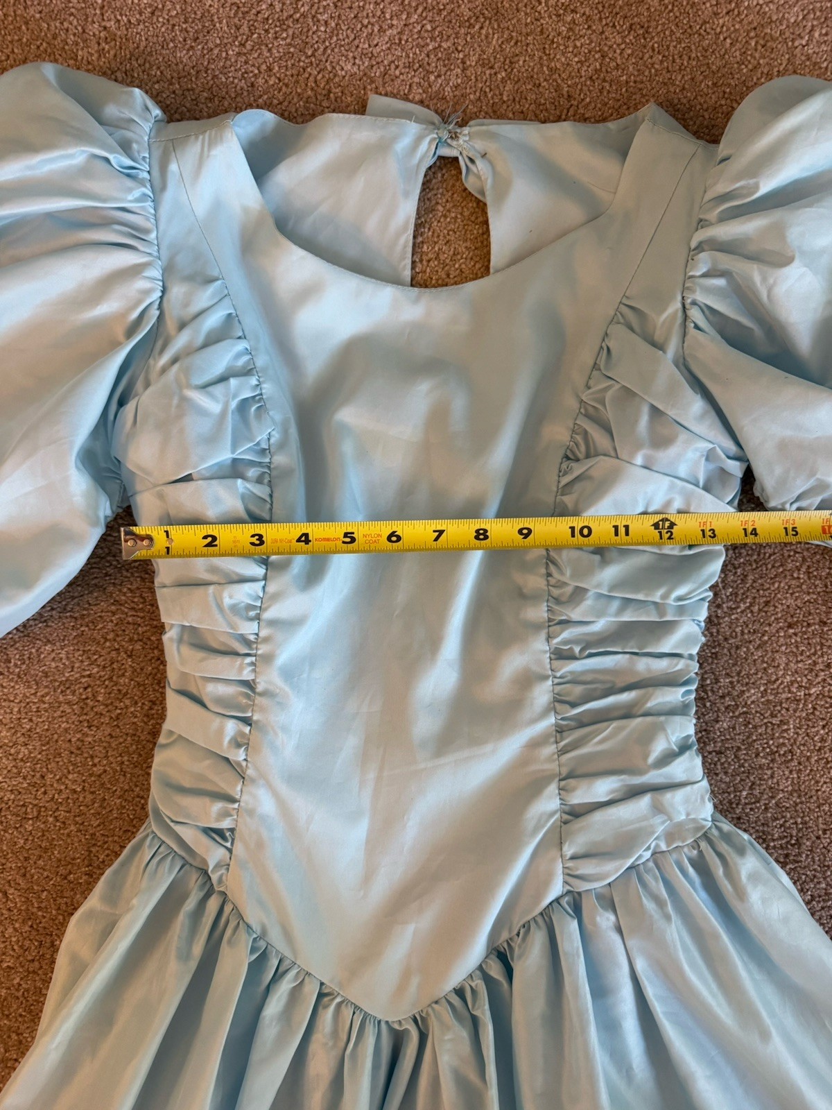 Vintage 1980s Union Made Blue Puff Sleeve Prairie Dress ILGWU Made USA Size 7/8