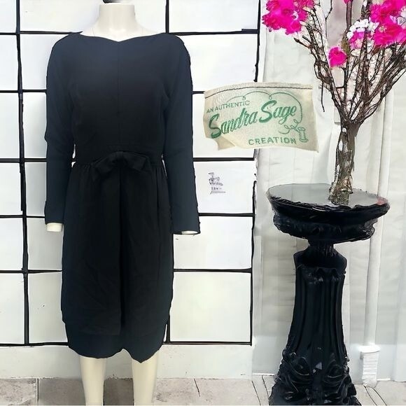 Vintage 50’s/60’s Black Sandra Sage Creation L/S Layered Classic Dress Small