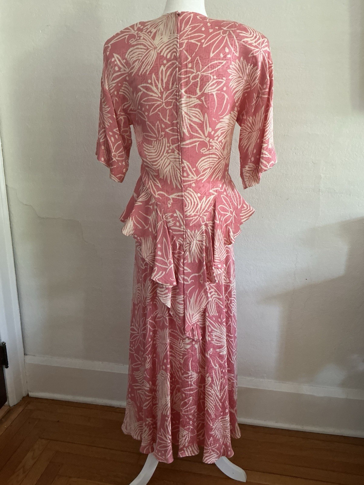 Vintage Nicole Miller Dress Pink Silk Ruffled Peplum Romantic Designer 1980s 6 S