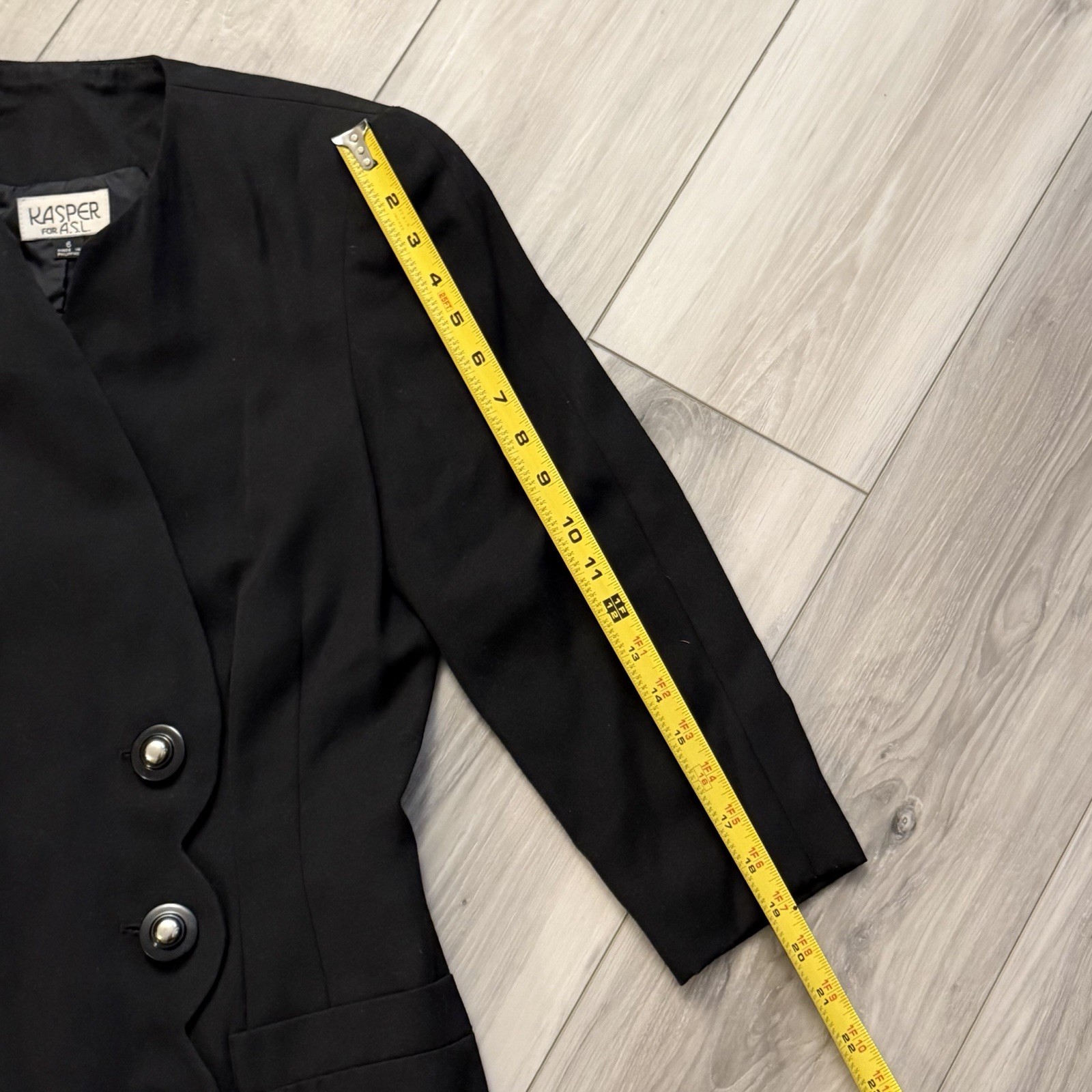 Vintage Kasper For ASL Lined Coat Dress Scalloped Trim Front Size 6 Black