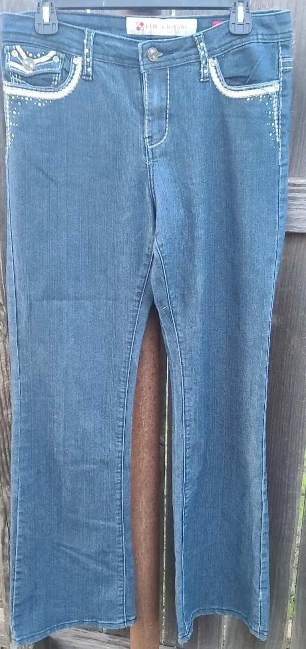 Gene Culture Mid Rise Bling Boot Cut Dark Wash Women’s Jeans Size 8 VTG 32 X 32