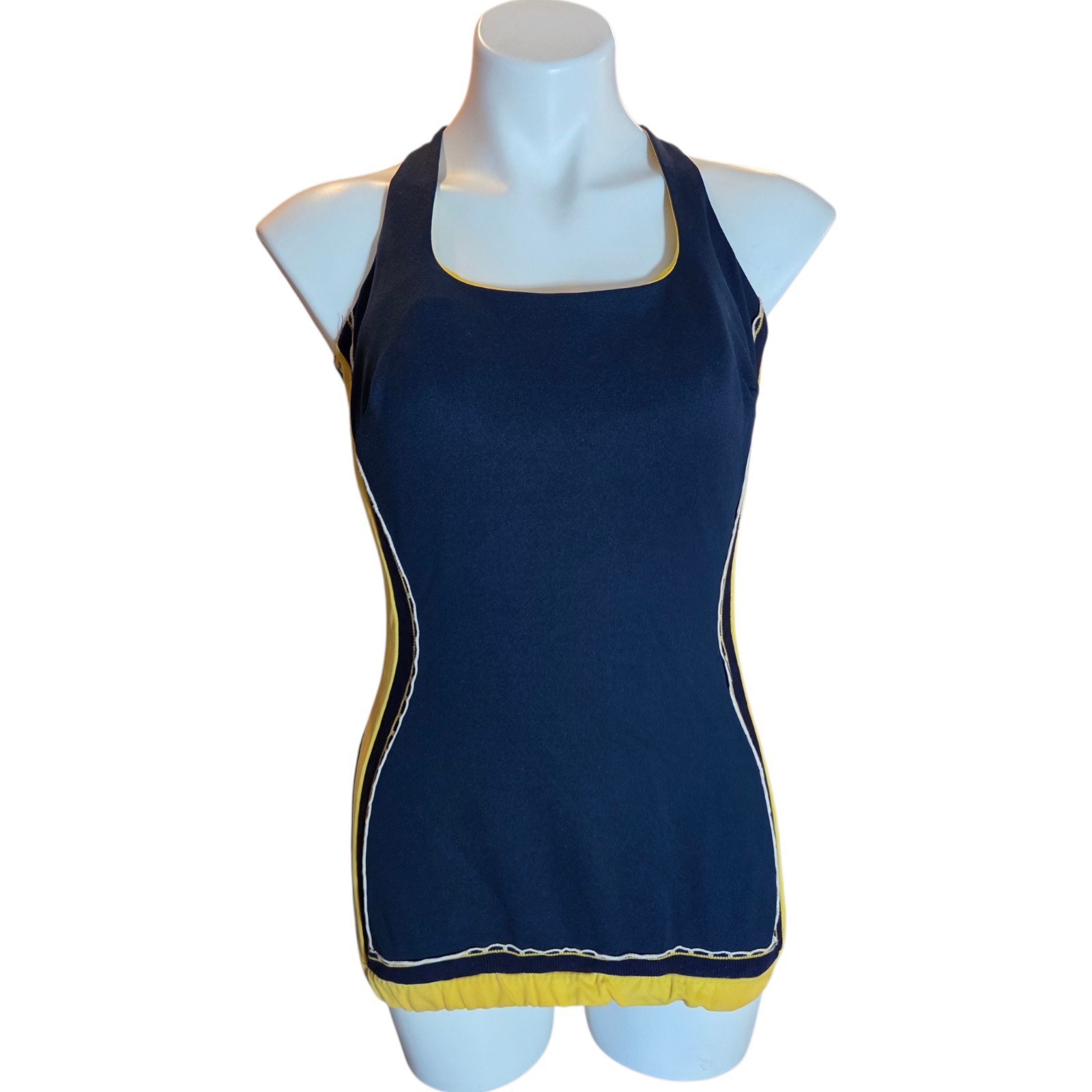Vintage 50s 60s Blue Yellow Swimsuit M/L Playsuit One Piece Bathing Suit Pinup