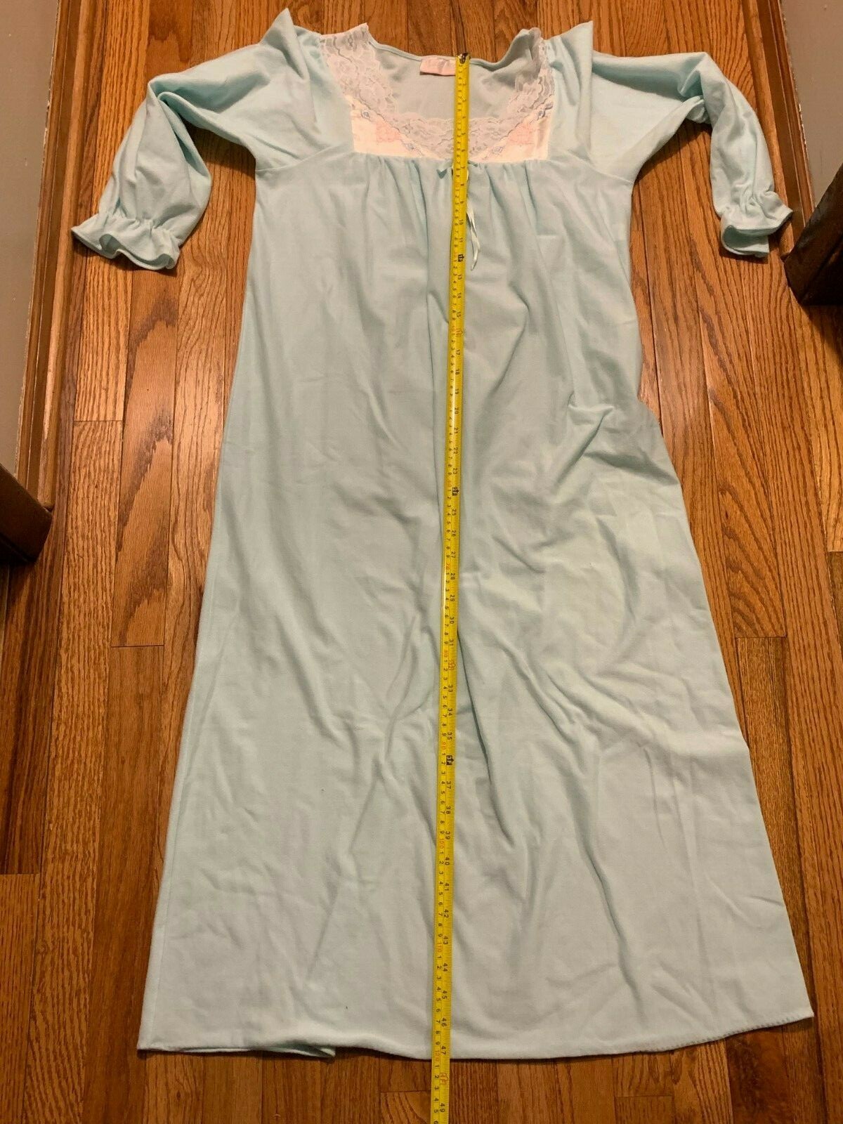 Vtg Vandemere Womens Long Nightgown M Blue Embroidered Flowers Medium Lace Bow