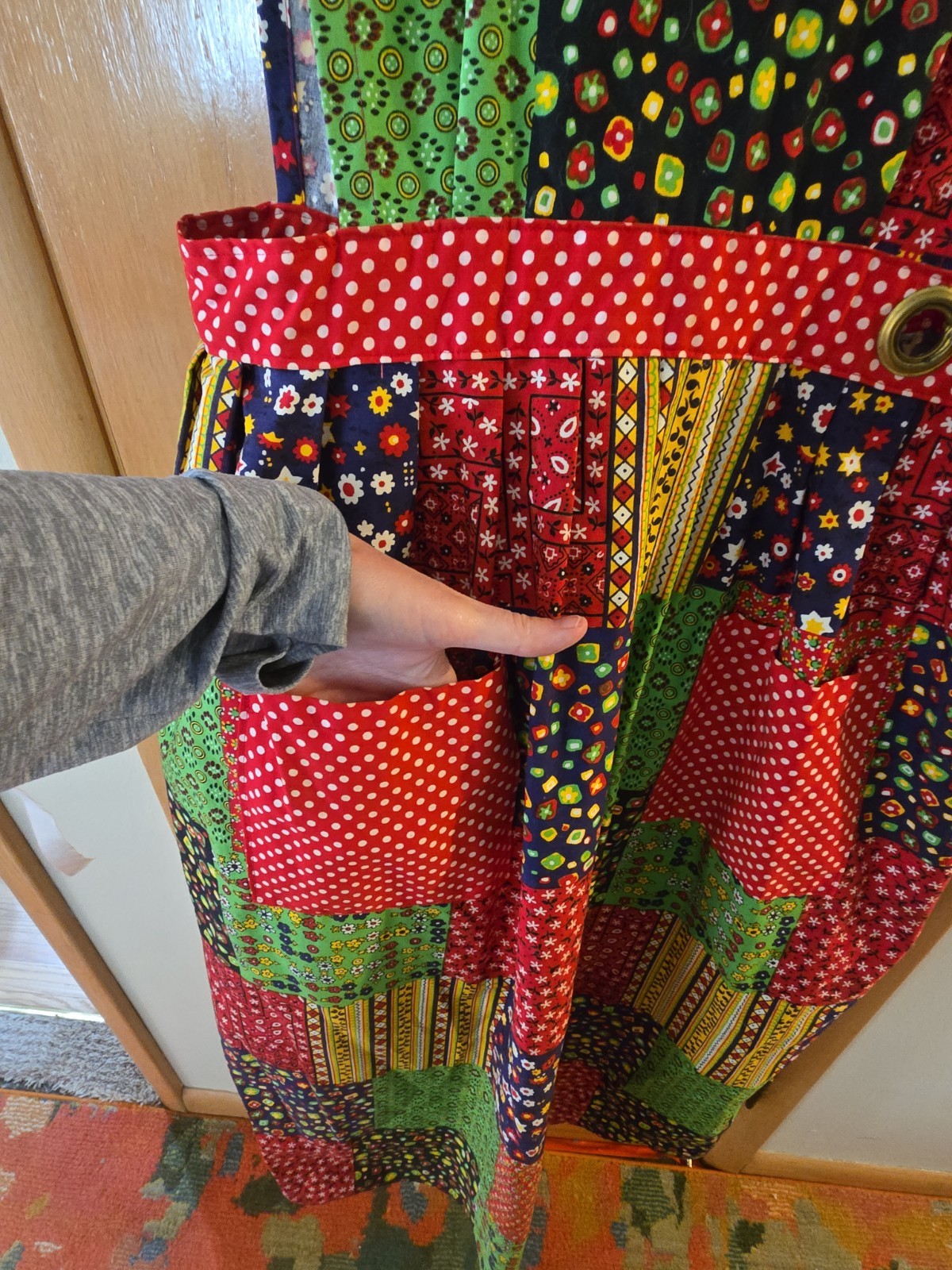 Vintage Design House Patchwork Pinafore Apron Dress Grandma Cottagecore pockets