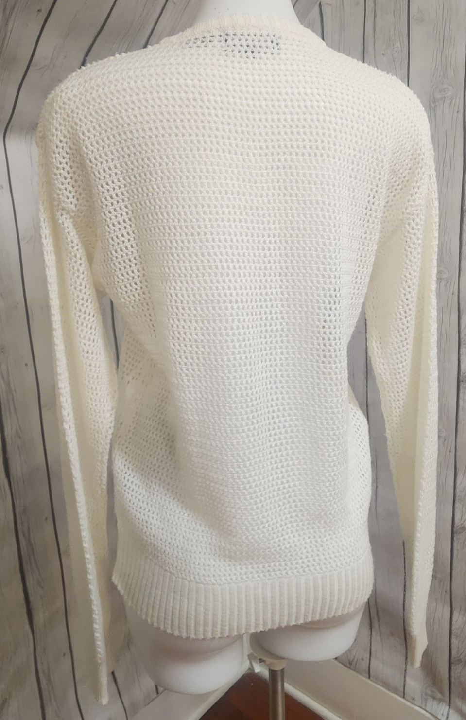 Vtg Givenchy for Chesa Palm Tree Knit Sweater White Mesh Open Weave M 80s