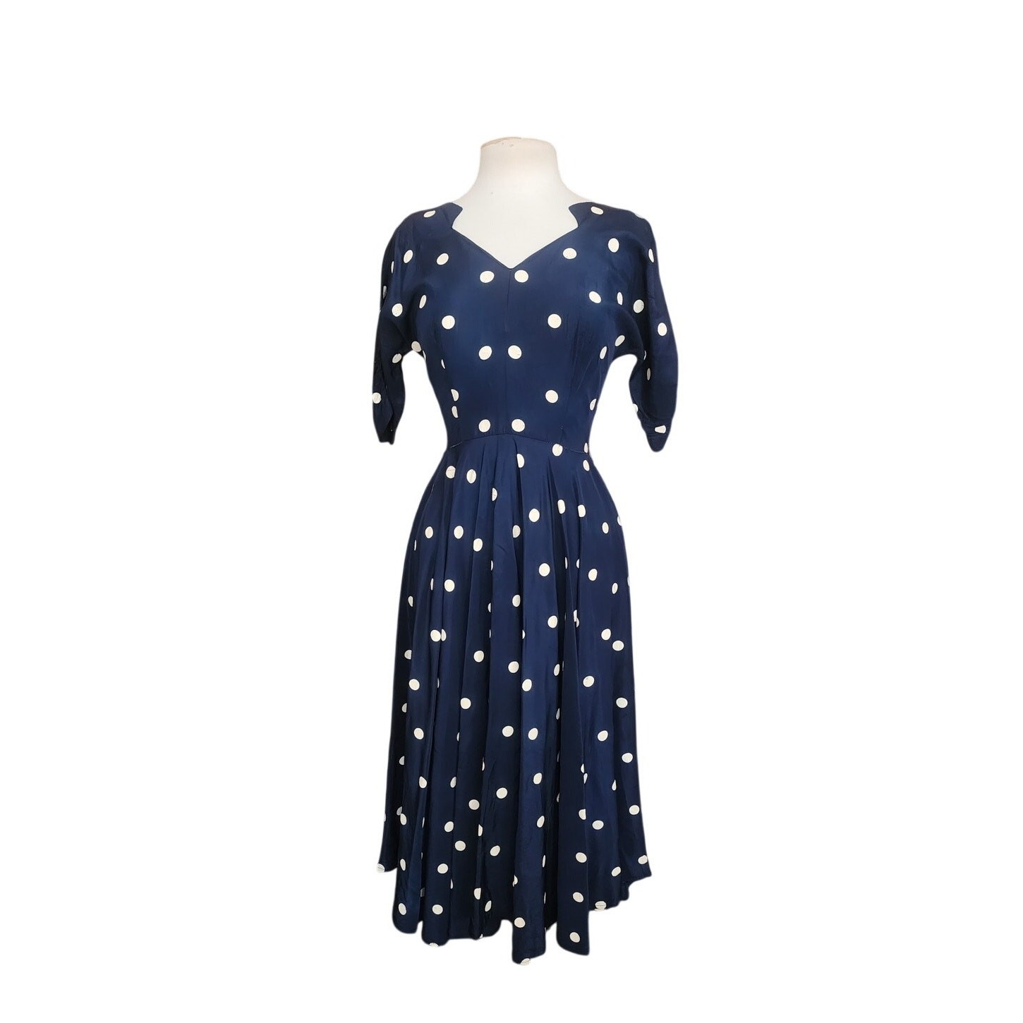 Vintage 1950s Lilli Diamond Dress Blue White Polka Dot Print Midi / S