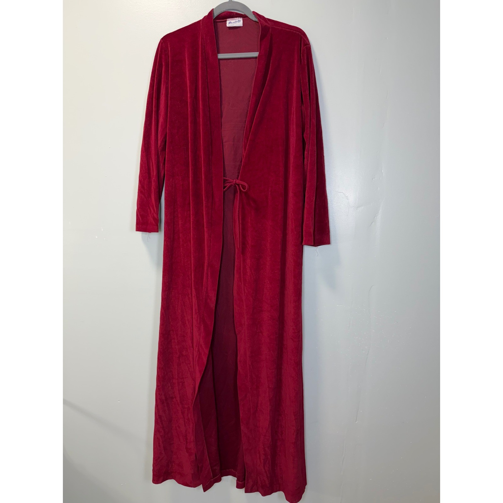 Vintage Paulette New York Red Velour Beaded Pagoda Maxi Hostess Robe Small