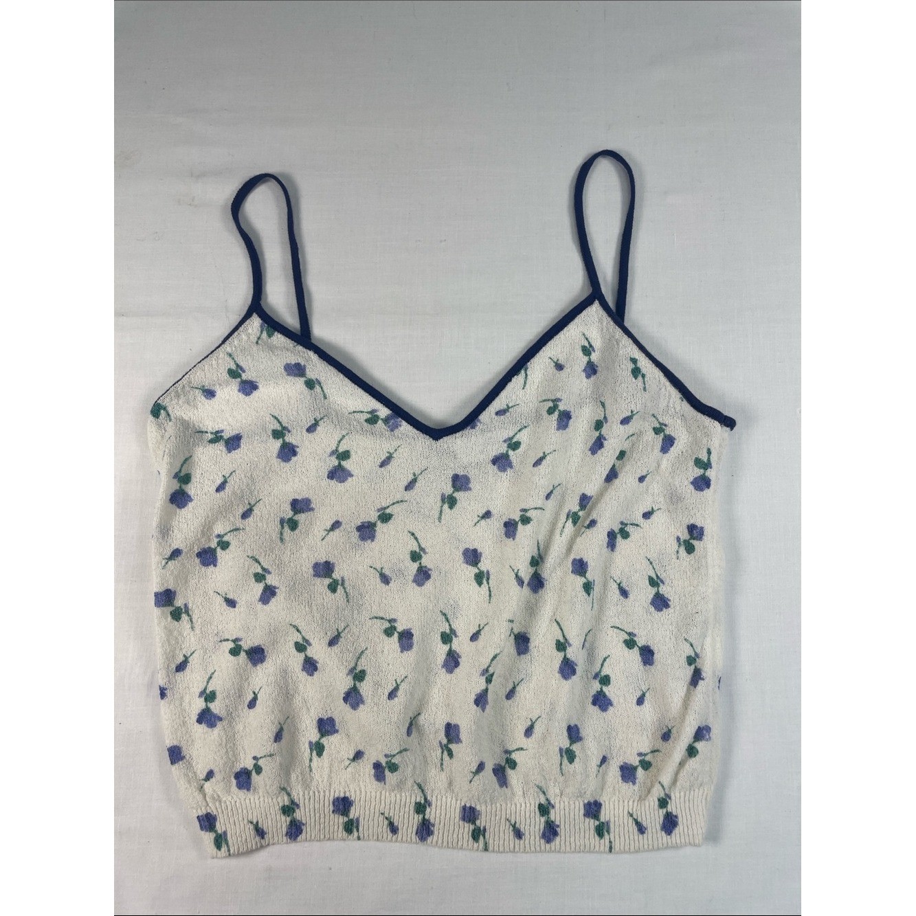 Floral Knit Spaghetti Cami – White with Purple Floral lite S