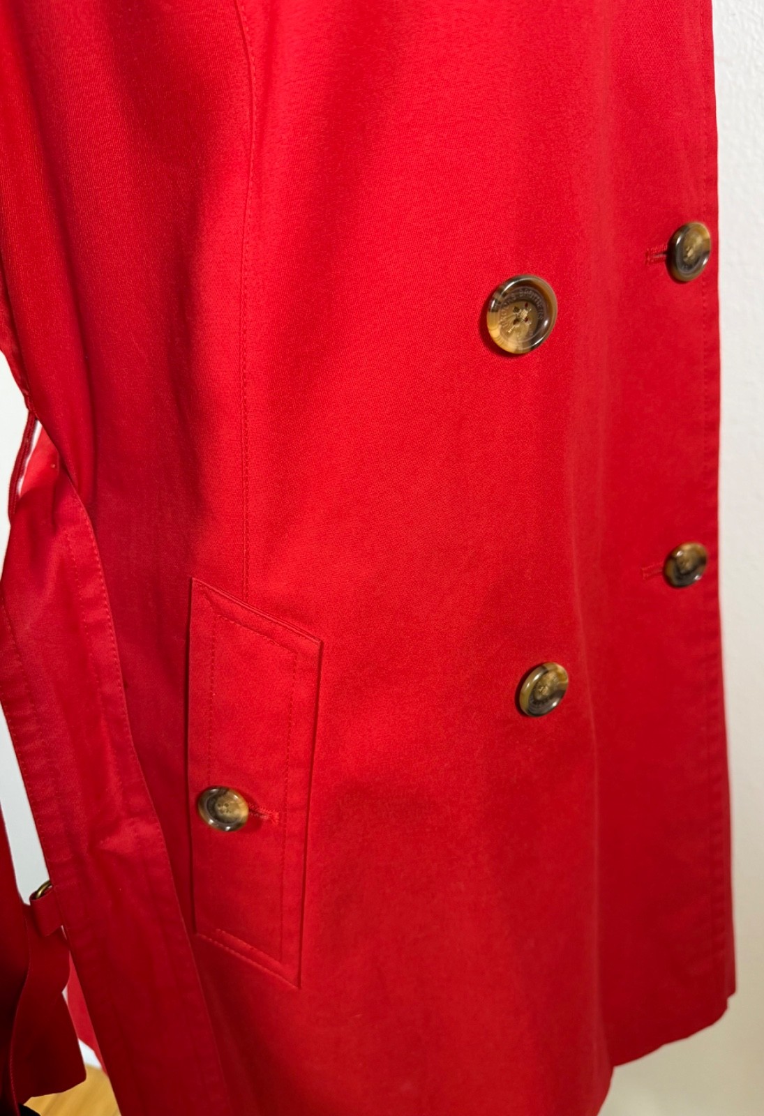 Brooks Brothers 346 Women’s Red Double Breasted Lined Jacket Trench Coat Belted