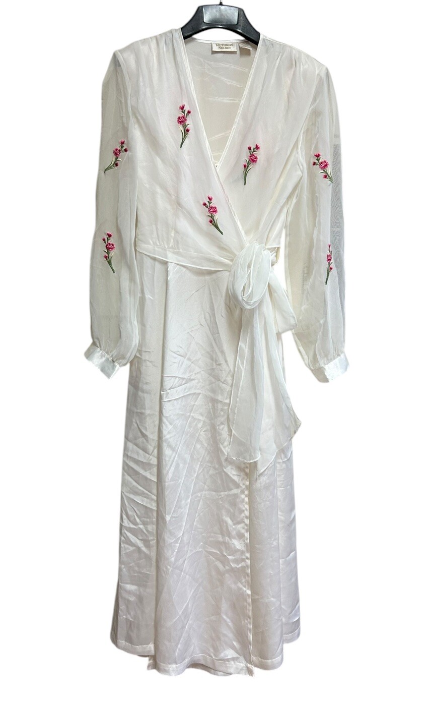 Vintage Victorias Secret Night Gown & Robe Size Medium / Large White Gold Label