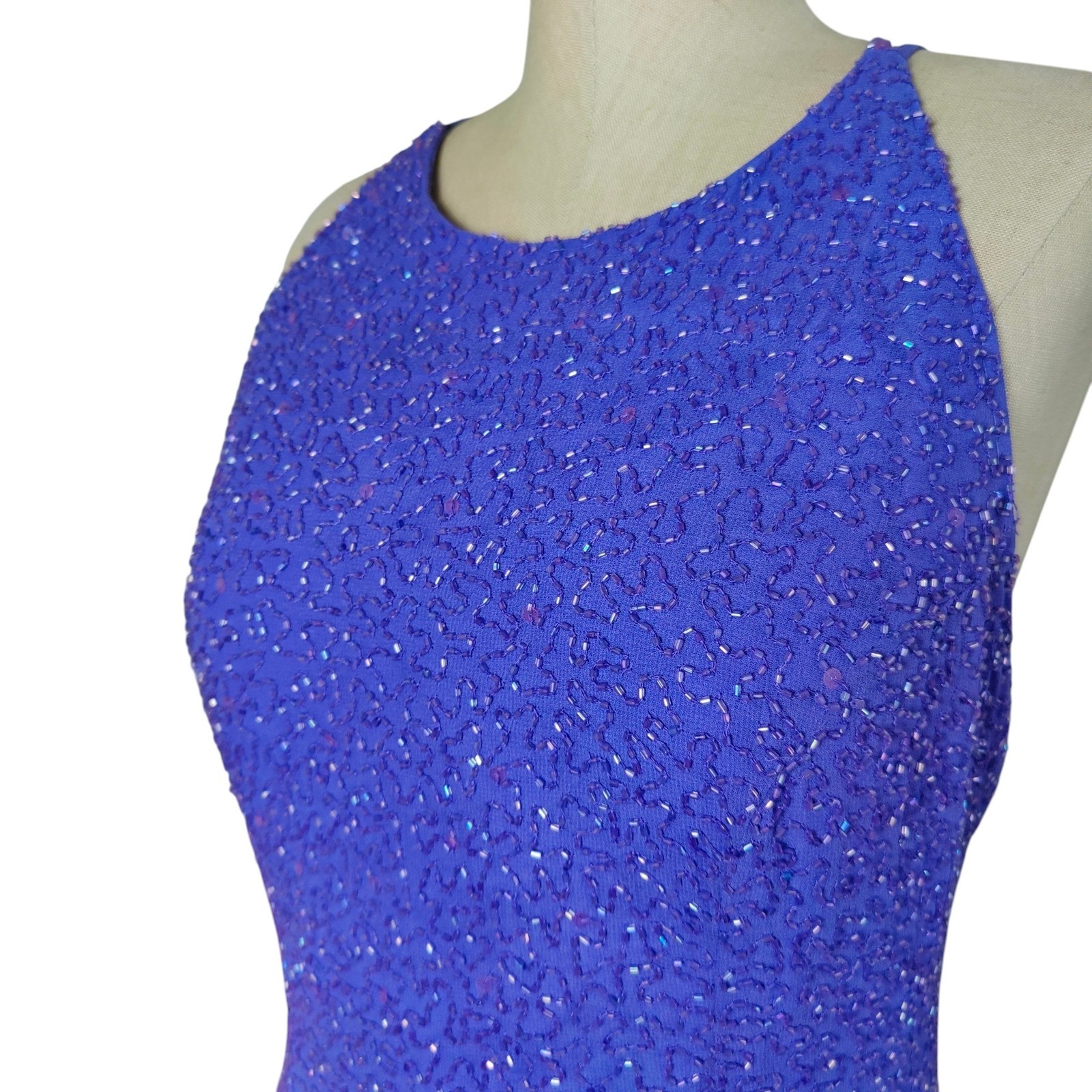 Vintage 90s Beaded Lavender Maxi Dress Open Back Prom Formal Cocktail Fairy 12