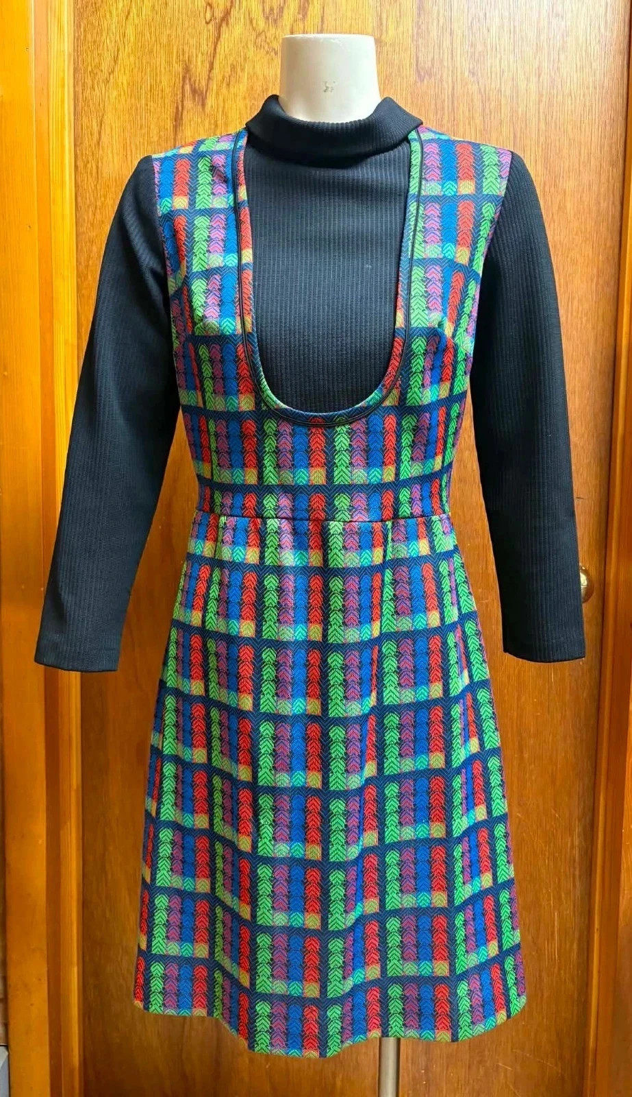 Vintage 70s Mod GoGo Geo Rainbow Print Pinafore Jumper Dress by It’s Better 16