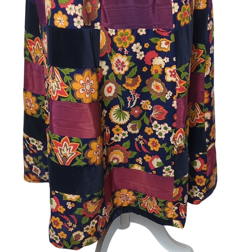Vintage 70s Velvet Patchwork Wrap Maxi Skirt Bohemian Hippie Florals Festival