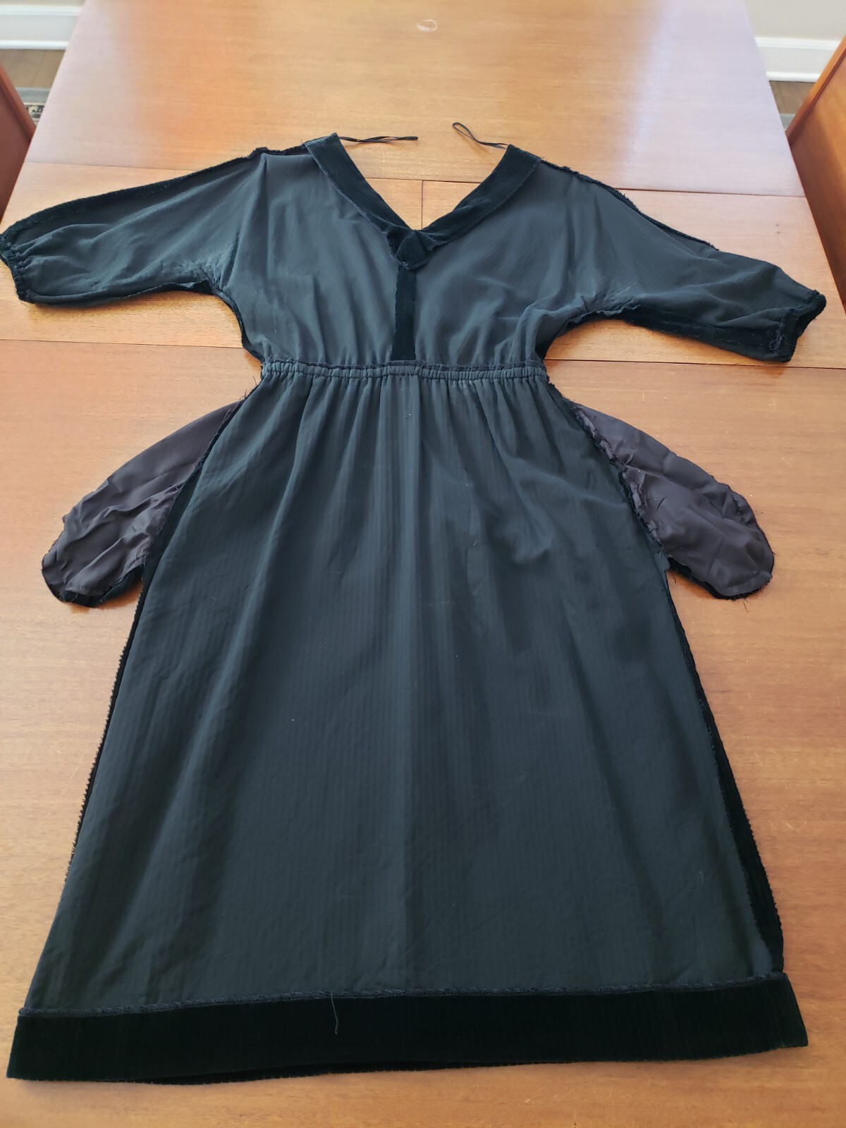 Vtg Pedestal Originals Dress Velvet Corduroy Like V Neck Black Sm