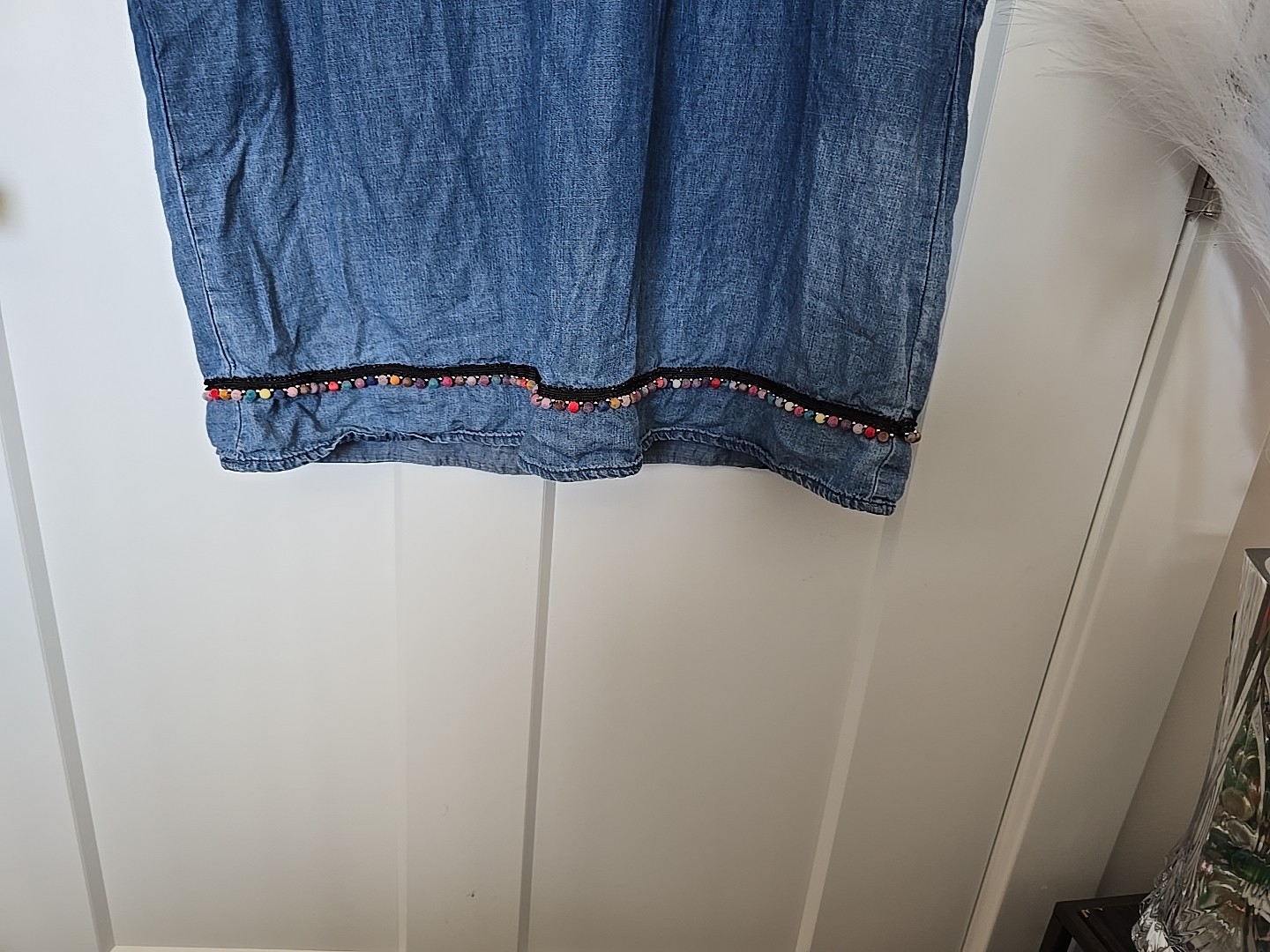 Vintage America Blue Jean Sleeveless Diana Blouse Embroidered Floral, L. Pockets