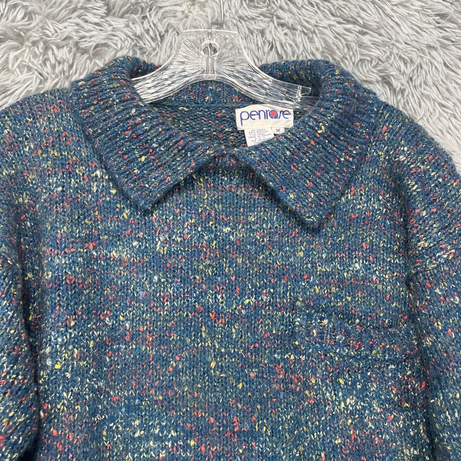 Vintage Penrose Pullover Sweater Womens M Blue Multi Preppy 80’s Retro Nostalgic