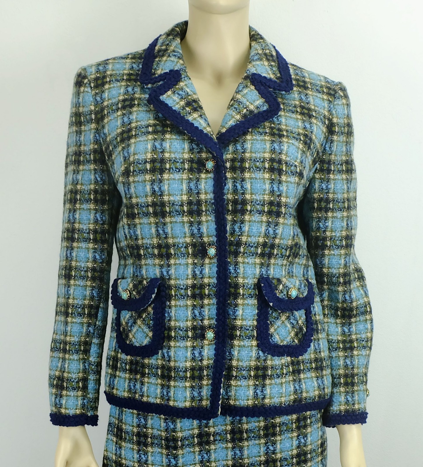 elegant vintage jeune chic costume 1960s size 38/40 plaid wool fabric